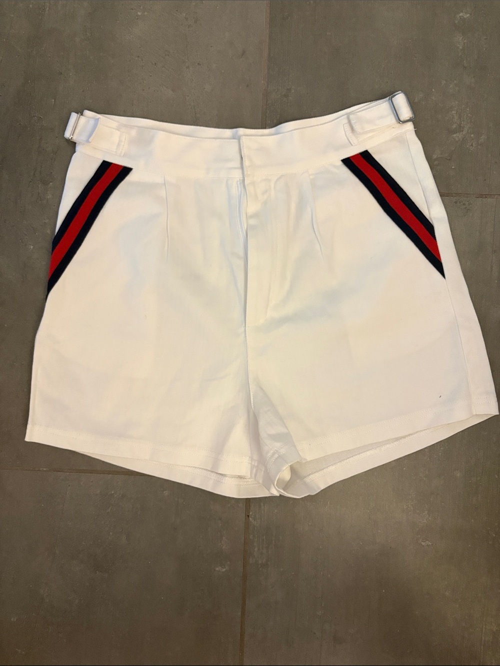 The Upside White High-Waist Shorts with Red & Navy Stripes